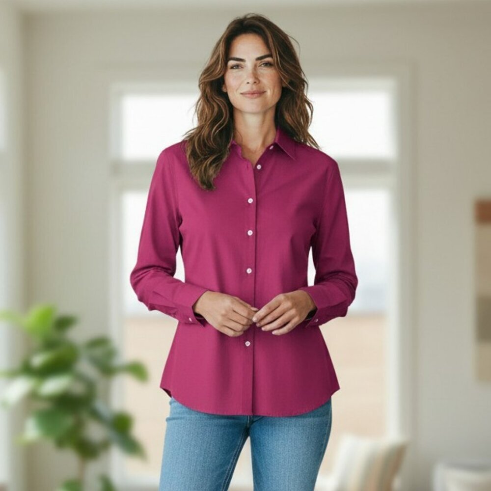 Talbots Womens Shirt Size 14 Pink Wrinkle Resistant Top Blouse 3/4 Sleeve